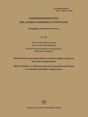cover image of Über die wahre spezifische Wärme von Eisen, Nickel und Chrom bei hohen Temperaturen